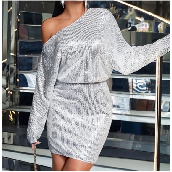 Sequin One Shoulder Evening Holiday Party Sexy Dress - Picture 5 of 13